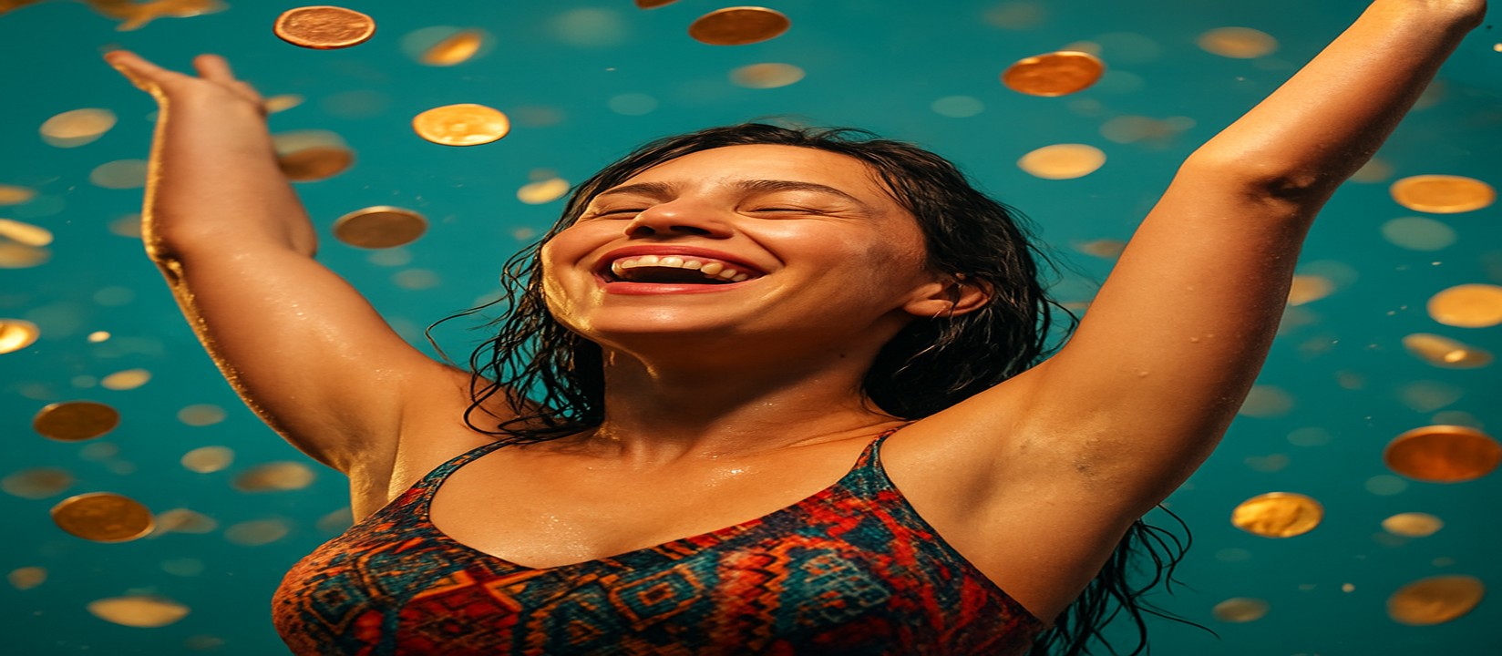 মুদ্রার ঝরনায় রঙিন পোশাকে এক নারী